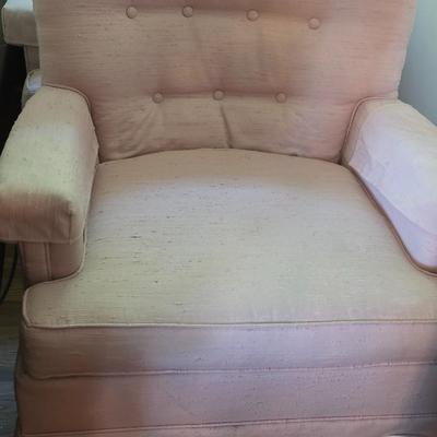 Two pink chairs & ottoman