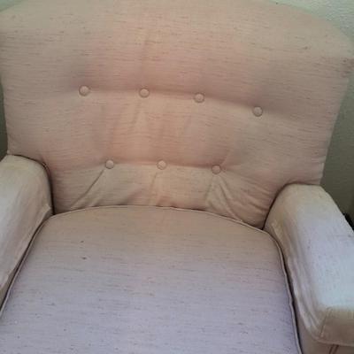 Two pink chairs & ottoman