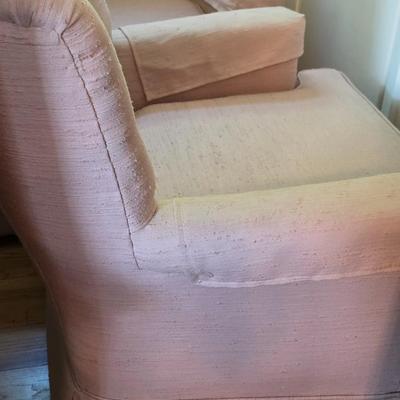 Two pink chairs & ottoman