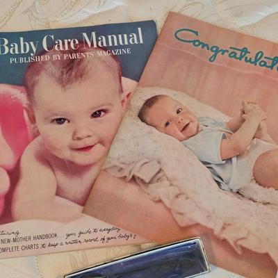 Two vintage baby brochure with spoon