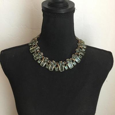 Gorgeous, vintage, JC, crew light, green, crystal satin, gold tone, statement, necklace