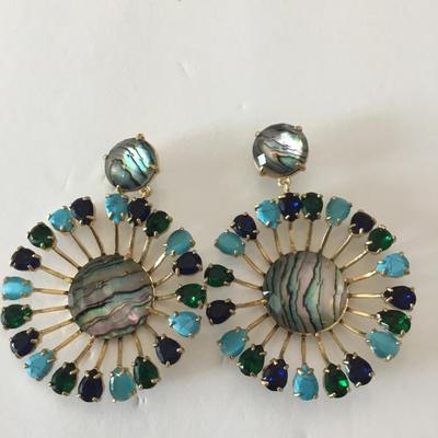 Beautiful, gold, toned, multicolored, rhinestone statement earrings