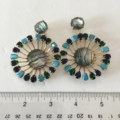 Beautiful, gold, toned, multicolored, rhinestone statement earrings