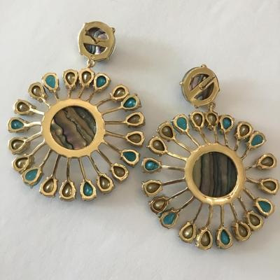 Beautiful, gold, toned, multicolored, rhinestone statement earrings
