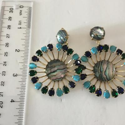 Beautiful, gold, toned, multicolored, rhinestone statement earrings