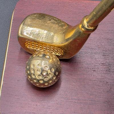 LOT 80C: Vintage Golf Themed Items, Includes A Linden Mantel Clock, Book Ends & More