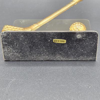 LOT 80C: Vintage Golf Themed Items, Includes A Linden Mantel Clock, Book Ends & More