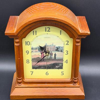 LOT 80C: Vintage Golf Themed Items, Includes A Linden Mantel Clock, Book Ends & More