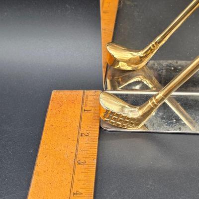 LOT 80C: Vintage Golf Themed Items, Includes A Linden Mantel Clock, Book Ends & More