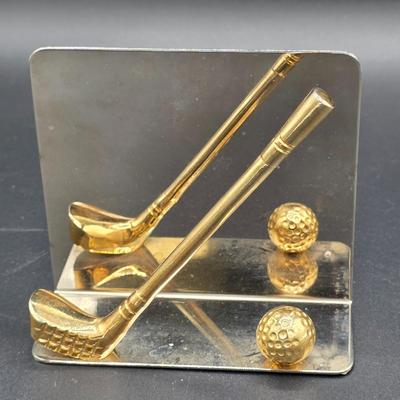 LOT 80C: Vintage Golf Themed Items, Includes A Linden Mantel Clock, Book Ends & More