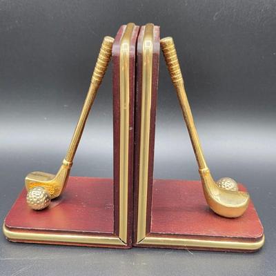 LOT 80C: Vintage Golf Themed Items, Includes A Linden Mantel Clock, Book Ends & More