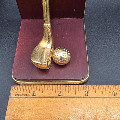 LOT 80C: Vintage Golf Themed Items, Includes A Linden Mantel Clock, Book Ends & More