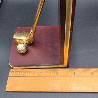 LOT 80C: Vintage Golf Themed Items, Includes A Linden Mantel Clock, Book Ends & More