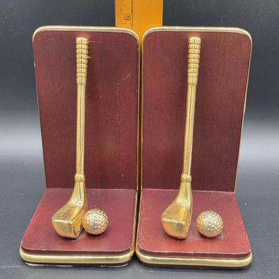 LOT 80C: Vintage Golf Themed Items, Includes A Linden Mantel Clock, Book Ends & More