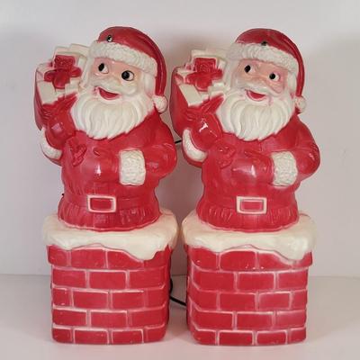 LOT 83: Pair of Vintage Santa Clause Blow Mold Decorations