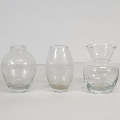 LOT 86: Pink Flowered Cake Tray with Three Lenox Hand Painted Vases and Three Assorted Hand Blown Vases