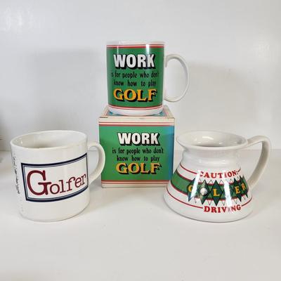 LOT 94: Various Golf Themed Items Including Mugs, Desk Novelties and More
