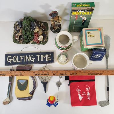 LOT 94: Various Golf Themed Items Including Mugs, Desk Novelties and More