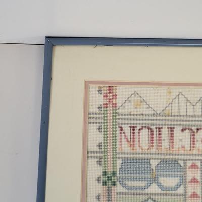 LOT 97: Framed Cross-Stitched Country Collection Artwork