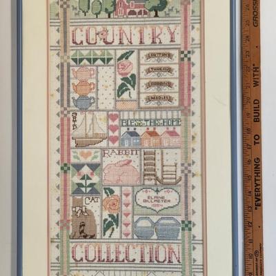LOT 97: Framed Cross-Stitched Country Collection Artwork