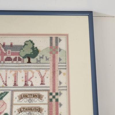LOT 97: Framed Cross-Stitched Country Collection Artwork