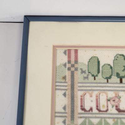 LOT 97: Framed Cross-Stitched Country Collection Artwork