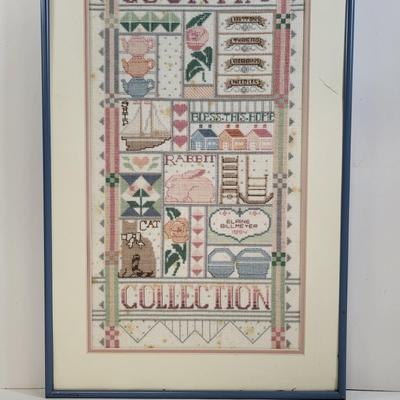 LOT 97: Framed Cross-Stitched Country Collection Artwork