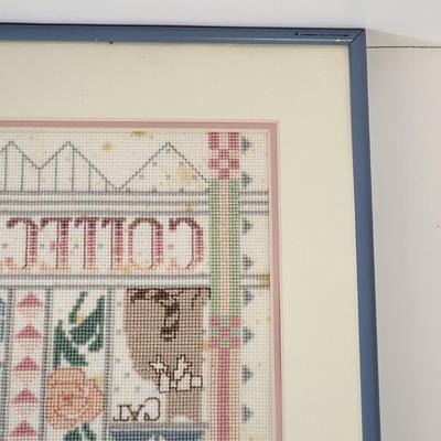 LOT 97: Framed Cross-Stitched Country Collection Artwork