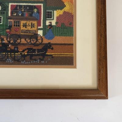 LOT 98: Framed Needlepoint Artwork by Charles Wysocki Adapted by Dimensions