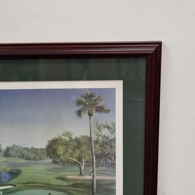 LOT 100: Framed Artwork of The 16th Hole of The Players Stadium Course at TPC Sawgrass in Ponte Vedra, Florida.