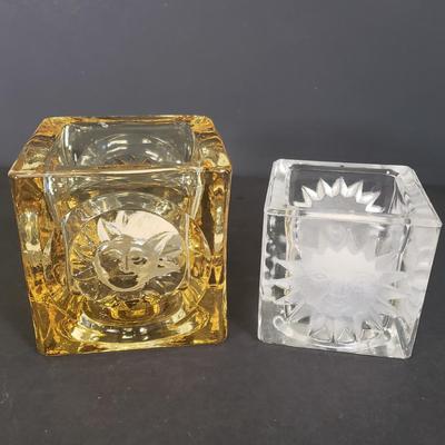 LOT 105: Assorted Decor; Celestial Candle Holders, West German Crystal Bird in Cage, Many Candles & More