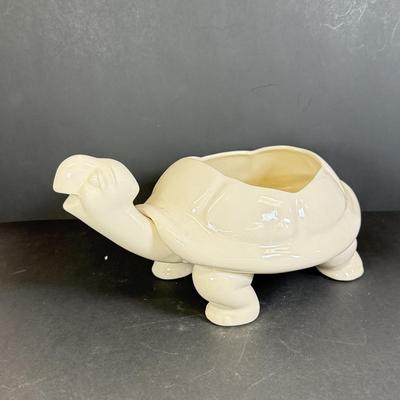 LOT 109: White Ceramic Turtle Planter w/ Faux Ivy in Terra Cotta Pot