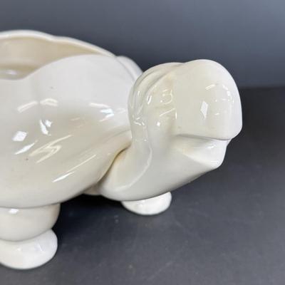 LOT 109: White Ceramic Turtle Planter w/ Faux Ivy in Terra Cotta Pot