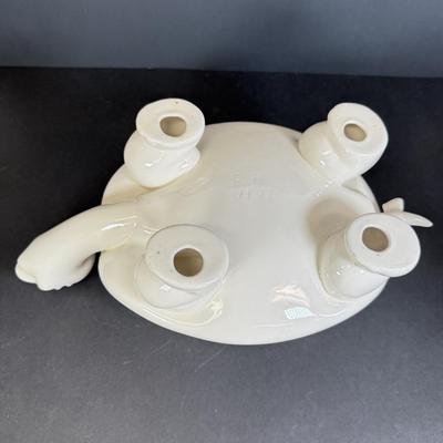LOT 109: White Ceramic Turtle Planter w/ Faux Ivy in Terra Cotta Pot