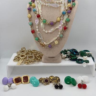 LOT 119: Colorful Collection of Necklaces & Pierced Earrings