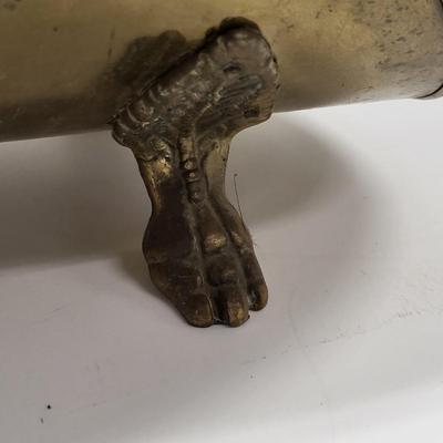 LOT 130: Three Unique Containers Including a Brass Claw Foot Firewood Holder and More