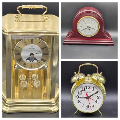 LOT 131: Collection Of Vintage Clocks, Various Styles Includes A Montrux Anniversary Clock & More
