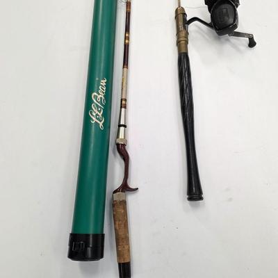 LOT 135: Vintage Fishing Rod W/Pflueger Freespeed 100 Spinning Reel & An LL Bean Travel Rod W/Case