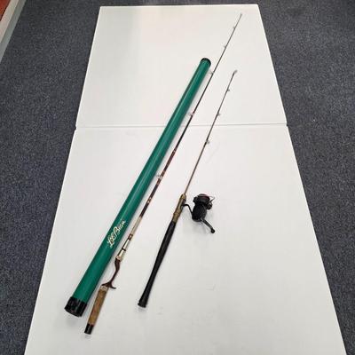 LOT 135: Vintage Fishing Rod W/Pflueger Freespeed 100 Spinning Reel & An LL Bean Travel Rod W/Case