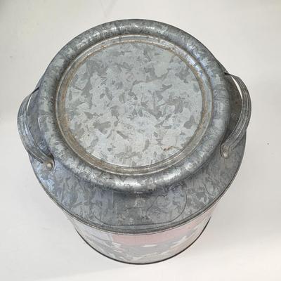 LOT 137: Vintage Gardening Tin & Decorative Milk Can Design, Barnyard Themed Popcorn Tin