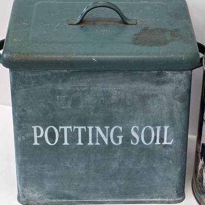 LOT 137: Vintage Gardening Tin & Decorative Milk Can Design, Barnyard Themed Popcorn Tin