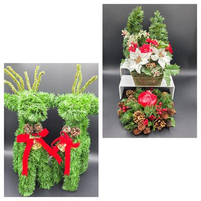 LOT 138: Vintage Christmas Floral/Candle Decorative Items.