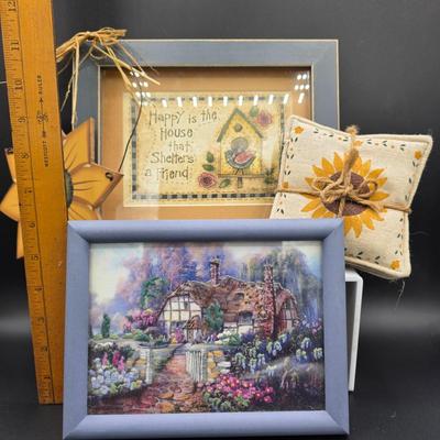 LOT 140: Vintage Home Decor Collection, Includes Electric Candle Warmers, Framed Cottage Prints, Inspirational Items & More