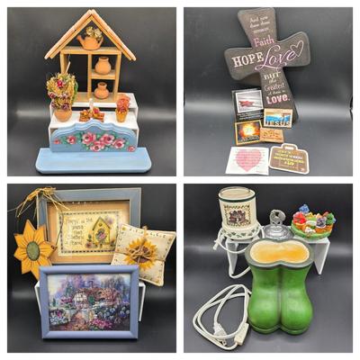 LOT 140: Vintage Home Decor Collection, Includes Electric Candle Warmers, Framed Cottage Prints, Inspirational Items & More