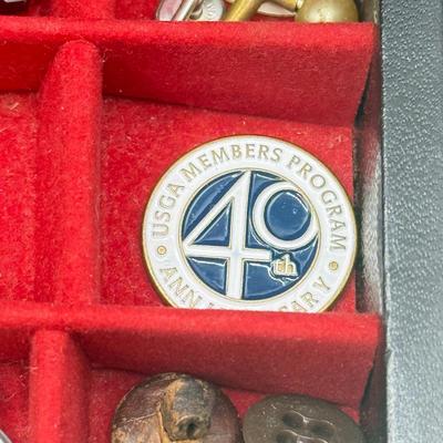 LOT 145: Jewelry Box filled w/ Vintage Cufflinks, Tie Clips, Patches & More