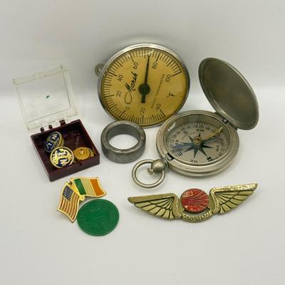 LOT 146: WWII Compass, US Navy Liaque Lapel Pins & More