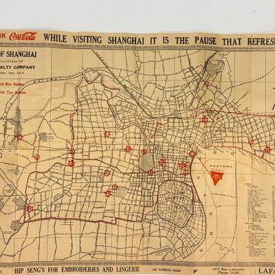LOT 147: Sterling US Navy Officer Cap Badge WWII Era (9.8gtw) w/ Vintage Map of Shanghai by the Navy YMCA