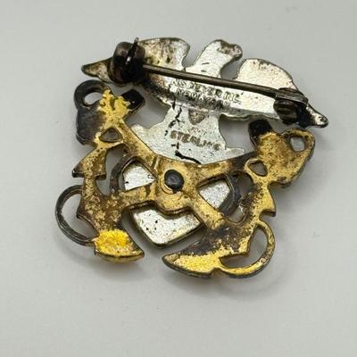 LOT 147: Sterling US Navy Officer Cap Badge WWII Era (9.8gtw) w/ Vintage Map of Shanghai by the Navy YMCA