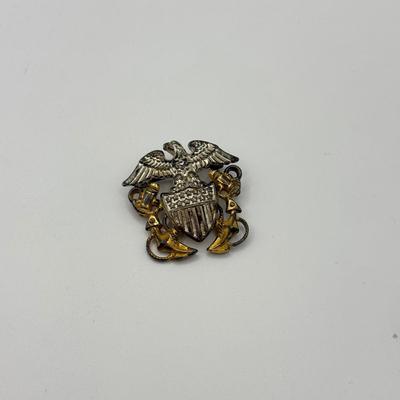 LOT 147: Sterling US Navy Officer Cap Badge WWII Era (9.8gtw) w/ Vintage Map of Shanghai by the Navy YMCA