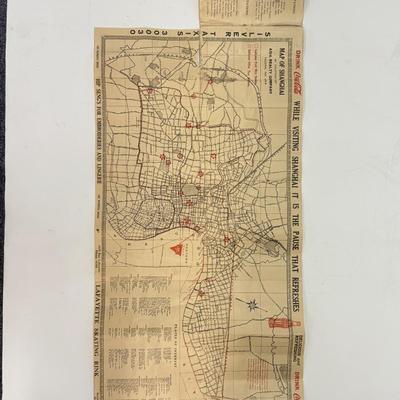 LOT 147: Sterling US Navy Officer Cap Badge WWII Era (9.8gtw) w/ Vintage Map of Shanghai by the Navy YMCA